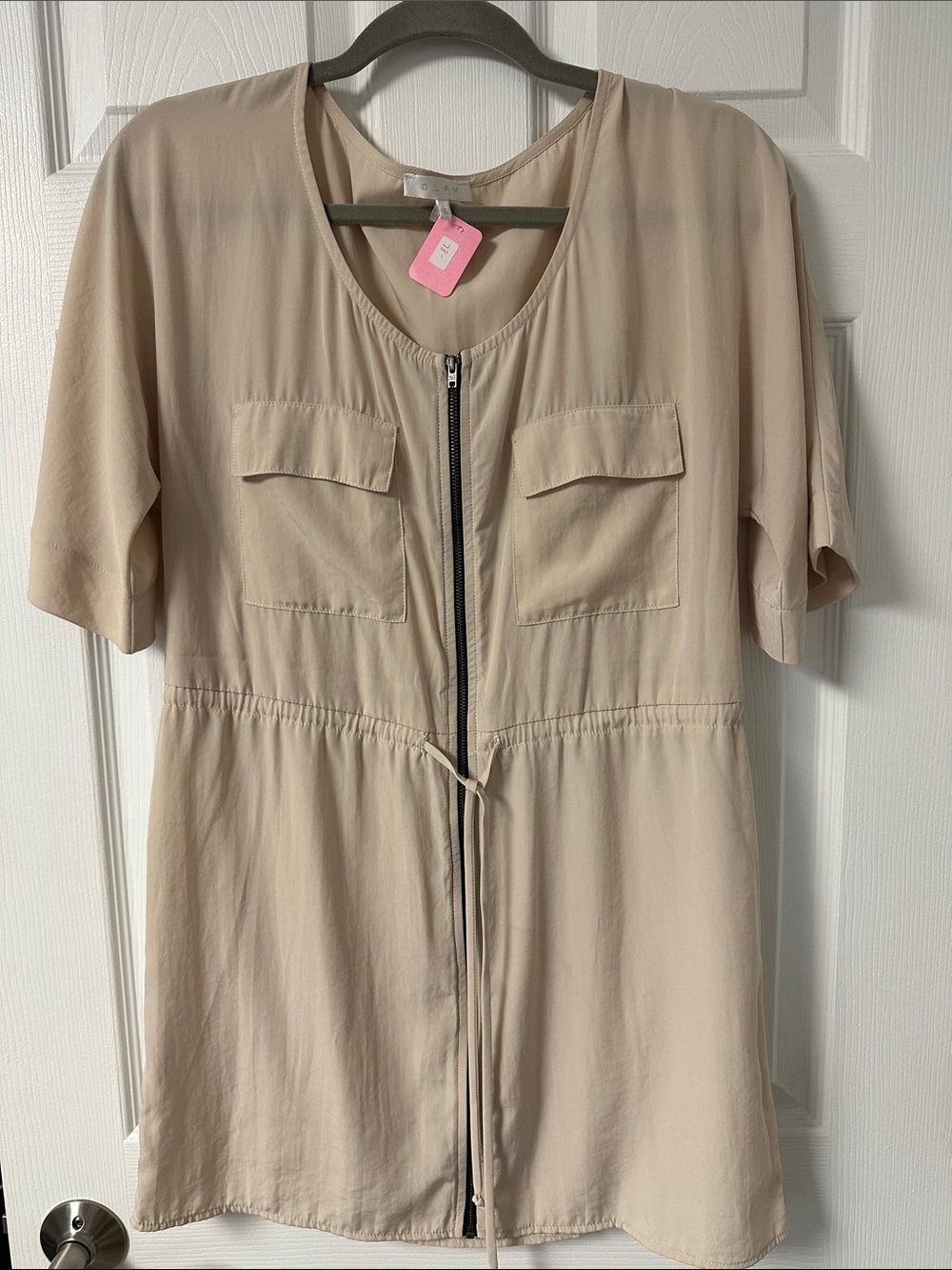 glam Neutral Zip-Front Utility Top